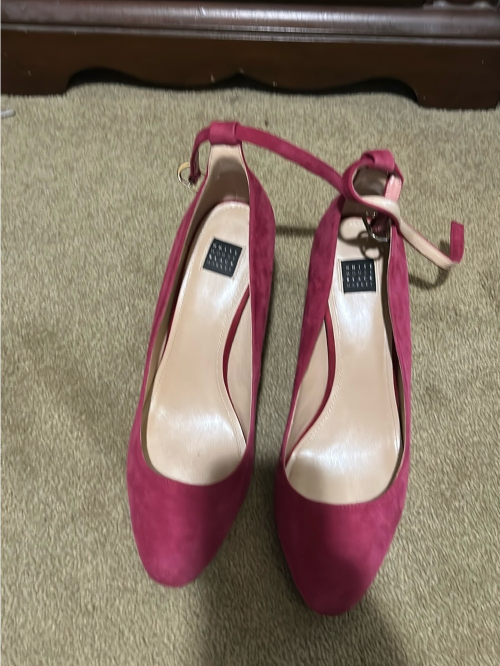 White House Black Market Women’s “Red Plum” Suede Ankle-Strap Pumps